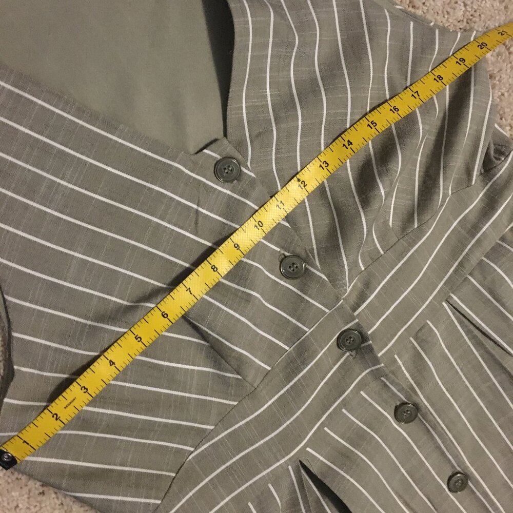VTG Y2K Cleo Striped Linen Look Midi Button Down Dress 14 Academia Babydoll - Picture 11 of 15